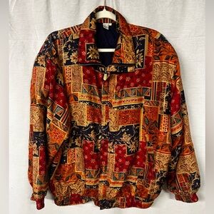 Vintage 80s 90s Silk Bomber Jacket Patchwork Floral Paisley Print CoAco Large